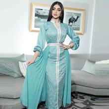 Sky Blue Moroccan Kaftan Caftan Muslim Evening Dresses Sheath Chiffon Beading Dubai Arabic Turkey Abaya Islamic Evening Gown 2024 - buy cheap