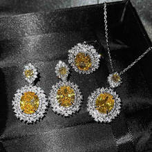 Luxury Yellow Blue Crystal Citrine Gemstones Diamonds Rings Pendant Necklaces Earrings White Gold Color Jewelry Sets for Women 2024 - buy cheap