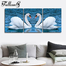 Fullcang pares de animais do lago dos cisnes, conjunto de mosaico 5d para pintura tripla de diamantes faça você mesmo 2024 - compre barato