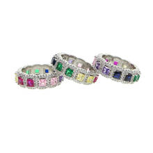 Anel feminino de arco-íris, joia de luxo, pulseira cz, cores de prata, para casamento, noivado, para confecção de mensagens 2024 - compre barato