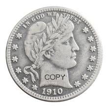 Us 1910 p/d barbeiro trimestre dólares prata chapeado cópia moeda 2024 - compre barato