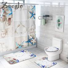 Zeegle Ocean World Bath Mat Set Toilet Shower Curtain Non-slip Bathroom Foot Rug Lid Toilet Cover Bath Mat for Home Decoration 2024 - buy cheap