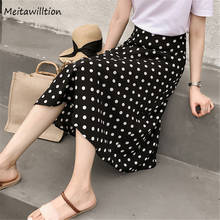 Elegant Dot Print Chiffon Skirts 2020 Spring Casual High Waist Midi Skirt Korean Ladies Office A-Line Skirt 2024 - buy cheap