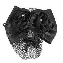 Black Polyester Bow Ribbon Metal Barrette Snood Net Bun Cover Hair Clip for Women 2024 - buy cheap