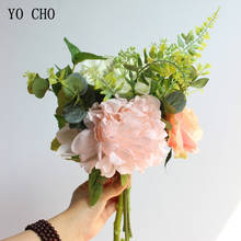 YO CHO-ramo de flores hecho a mano para bodas, ramo de flores de seda Artificial, rosa, Hortensia, hojas de eucalipto, suministros de boda 2024 - compra barato