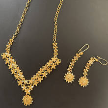Conjuntos de joias etíopes douradas, colar/brinco para mulheres/meninas pequenas flores dubai, joias árabe/africanas, presentes de festa de casamento 2024 - compre barato
