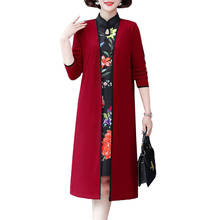 Middle-aged elderly Women Two-piece Spring Autumn print Cheongsam Dress + Long Sleeve Windbreaker Female Coat 2 piece Set Dress 2024 - buy cheap