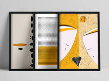 Geometric Modern collage in Black and Mustard Yellow, Black Dots Print, Abstract portrait of a Couple, Mid Century Wall Art, Set 2024 - buy cheap