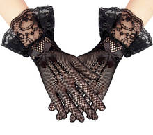 1 Pairs Women Gloves Lace Full Finger Gloves Short Tulle Gloves Etiquette Gloves Stretchy Lotus Leaf Sheers Party Solid Mittens 2024 - buy cheap