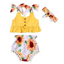 Conjunto de ropa para niñas recién nacidas, traje de verano, camiseta, pantalones cortos con borla de girasol, 3 uds. 2024 - compra barato