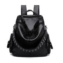 Trendy Large backpacks for work women black leather lunch backpack fashion travel large female school Multifunction bagpack sac 2024 - buy cheap