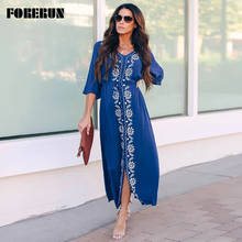 FORERUN Beach Dress Kaftan Embroidery Long Maxi Cover Up Saida De Praia  Dresses Casual Beachwear Vestido De Playa 2024 - buy cheap