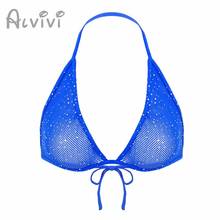 alvivi Women's triangle bra tops fishnet shiny bikini bra halter neck backless hollow out crop tops sheer bralette mesh bra top 2024 - buy cheap