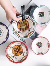Tigela de cerâmica boêmia pintada à mão, tigela de arroz, saladeira de frutas, tigela de cerâmica 2024 - compre barato