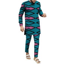 African Clothes Male O-Neck Shirts With Pants Fashion Print Tops+Trousers Custom Made Men's Set Ankara Outfits 2024 - buy cheap