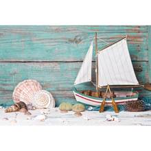 Летняя синяя деревянная доска парусная лодка раковина морской океан пляж Детский портретный фон для фотосъемки для фотостудии 2024 - купить недорого