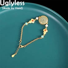 Pulseiras com pedras preciosas vintage ugliless, braceletes para mulheres pérolas de ágata natural turquesa hotan joias de prata 925 2024 - compre barato