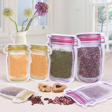 5pcs Clear Mason Jar Shape Reusable Zipper Bag Kitchen Food Nuts Seal Saver Bags Leakproof Snack Storage Bag For Portable Travel 2024 - buy cheap