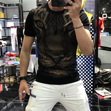 Новая Мужская Дизайнерская хлопковая футболка с коротким рукавом и кристаллами «Король Лев», брендовая одежда высокого качества 2024 - купить недорого