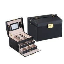 Caja de almacenamiento portátil de joyería, caja elegante de cuero PU de alta calidad, color rosa y blanco, embalaje de 3 capas, exhibición de joyería cosmética 2024 - compra barato