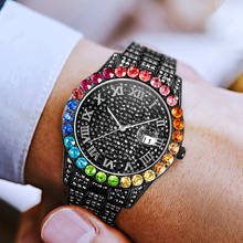 reloj hombre MISSFOX Luxury Brand Man Watch Black Rainbow Diamond Dial Quartz Ice Out Watches Original  Gift for Man 2021 2024 - buy cheap