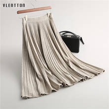 Autumn Winter Fashion Vintage Knitted Pleated Skirt Women Elegant Office High Waist A-Line Casual Long Skirts Female Saia 2024 - buy cheap