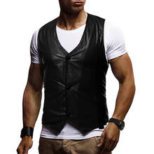 Good Quality 2022 New Men's PU Leather Vest Solid Color Fashion Casual Vest Single Breasted Large Size Shiny PU Leather Vest 2024 - buy cheap