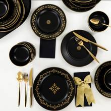 Riva Black Gold And Tableware 6 Person Dinner Set 24 Piece Dessert Plate Bowl Stone Tableware 2024 - купить недорого