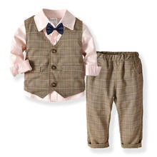 Meninos terno cavalheiro conjunto colete camisa calça gravata 4 pçs crianças roupas de casamento blazer conjuntos meninos roupas 2024 - compre barato