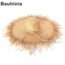Bauhinia new spring and summer raw edge big brim raffia straw hat female wild beach hat seaside holiday sun shade big brim hat 2024 - buy cheap