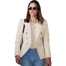 High Quality Women Blazer Metal Lion Head Buckle Double Breasted Jacket Hot Sale Female Solid Slim Blazer Coat Shoulder Pad 2024 - buy cheap