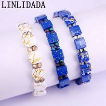 5 piezas, pulsera de azulejo esmaltado para mujer, pulsera blanca/azul, brazaletes de azulejo elástico apilable, Pulseras, joya bohemia de moda de verano 2024 - compra barato