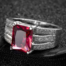 Anillo de circonia cúbica para mujer, sortija Simple, color plateado, corazón, flecha, rojo grande, AAA, de cristal, joyería de boda, regalo para novia 2024 - compra barato