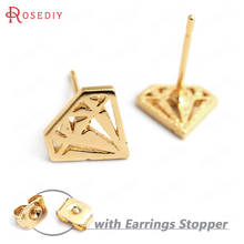 (35002)6PCS Rhombus 9.5x8.5MM 24K Gold Color Brass Rhombus Stud Earrings High Quality Diy Accessories Jewelry Findings 2024 - buy cheap