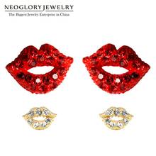Neoglory 2020 Hot Fashion Angel Kiss Lips Red&White 2 Pairs Crystal Stud Earrings for Women Korean Cute Statement Accessories 2024 - buy cheap