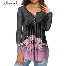 Jackherelook blusa de manga comprida, blusa rosa, havaiano, hibisco, roupa feminina de designer da polinésia, moda primavera, tamanho grande, camisetas para meninas 2024 - compre barato