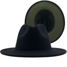 Sombrero de fieltro de lana verde militar para hombre y mujer, gorro de fieltro de dos tonos, estilo británico Vintage, para Jazz, nuevo estilo 2024 - compra barato
