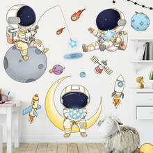 Pegatinas de pared de astronauta de dibujos animados, papel tapiz de estética para habitación de niños, decoración de habitación, póster impermeable 2024 - compra barato