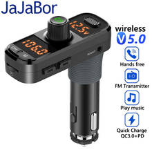 Jajajabor transmissor fm, bluetooth 5.0, receptor de áudio aux automotivo, reprodutor de mp3 qc3.0, carregamento rápido, tela dupla 2024 - compre barato
