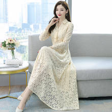 Fashion Women Dress Elegant Lace Patchwork Long Sleeve Solid Slim A-line Party Robe New 2021 Spring Ladies Vintage Dress Korean 2024 - buy cheap