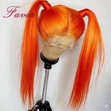 Жёлтый оранжевый темно-синий парик на кружеве с предварительно выщипанными волосами бразильские волосы remy прямые волосы на кружеве человеческие волосы парик 2024 - купить недорого