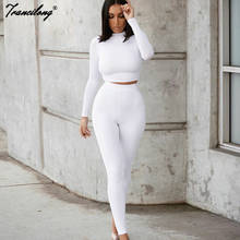 Casual cintura alta branco 2 peça calças define roupas das mulheres apertado o pescoço agasalho manga longa soild verão sewatsuit dropshipping 2024 - compre barato