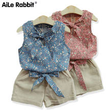 AiLe Rabbit/комплект для девочек с цветочным рисунком; Топ без рукавов; рубашка; шорты; комплект из 2 предметов; детская одежда для девочек; летний национальный стиль 2024 - купить недорого