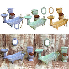 1/12 Dollhouse Bathroom Furniture Ceramic Bathtub Sink Mirror Kit Miniatures 2024 - buy cheap