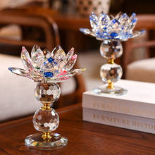 Luminária de cristal de lótus, suporte de vela longo e brilhante, artigos budistas para mesa central, sala de estar, decoração de casa 2024 - compre barato
