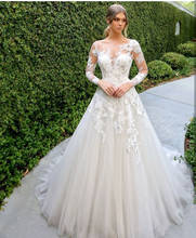 Long Sleeve Wedding Dress Lace Appliques A-Line Civil Vintage Bridal Gowns Robe De Mariee Pleat Princess White Tulle Organza 2024 - buy cheap