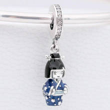 Original Blue Enamel Japanese Doll In Blue Kimono Pendant Beads Fit 925 Sterling Silver Bead Charm Bracelet Diy Jewelry 2024 - buy cheap