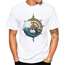 TEEHUB-Camiseta Hipster con brújula artística para hombre, divertida camiseta Vintage con estampado de ondas, camisetas de manga corta, Tops de moda 2024 - compra barato