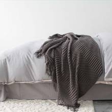 Cobertor nórdico de malha para sofá, cobertor com fios, cores sólidas, cobertor moderno de borla, ar condicionado 2024 - compre barato