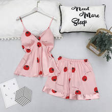 JULY'S SONG-Conjunto de pijama con Top de seda y pantalones cortos para mujer, ropa de casa con estampado bonito, 2 piezas, Verano 2024 - compra barato